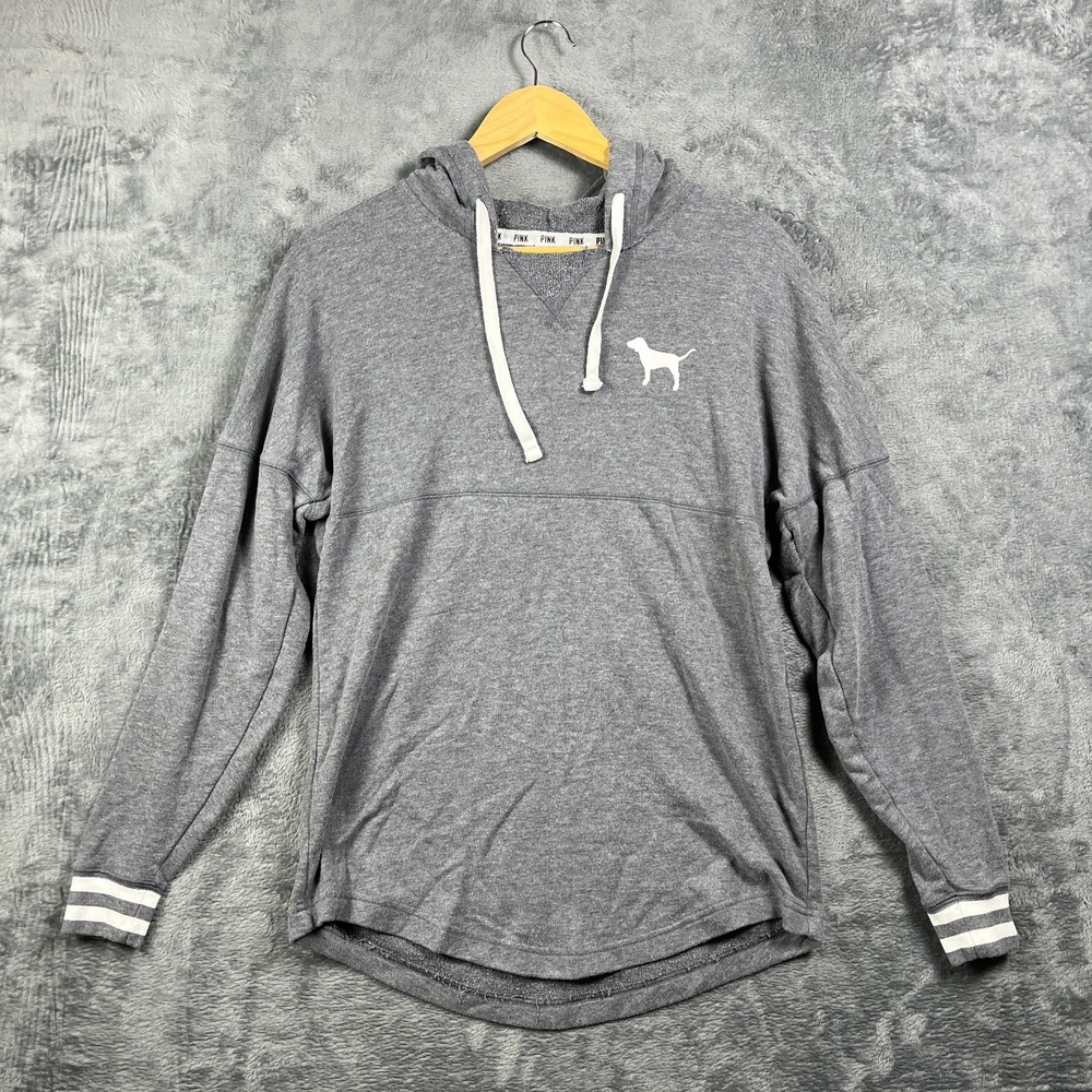 Pink Victoria's Secret Hoodie Womens Extra Small Heather Gray Fleece Lined Cotto